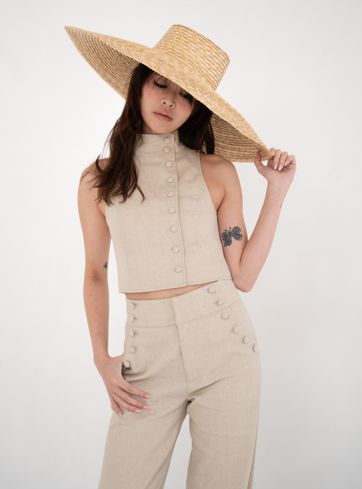 Covered Button Stand Neck Vest
