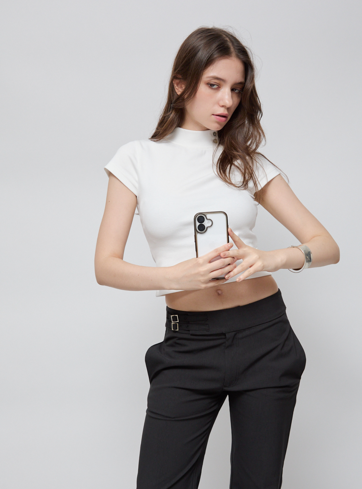 Shell Button High Neck Tee