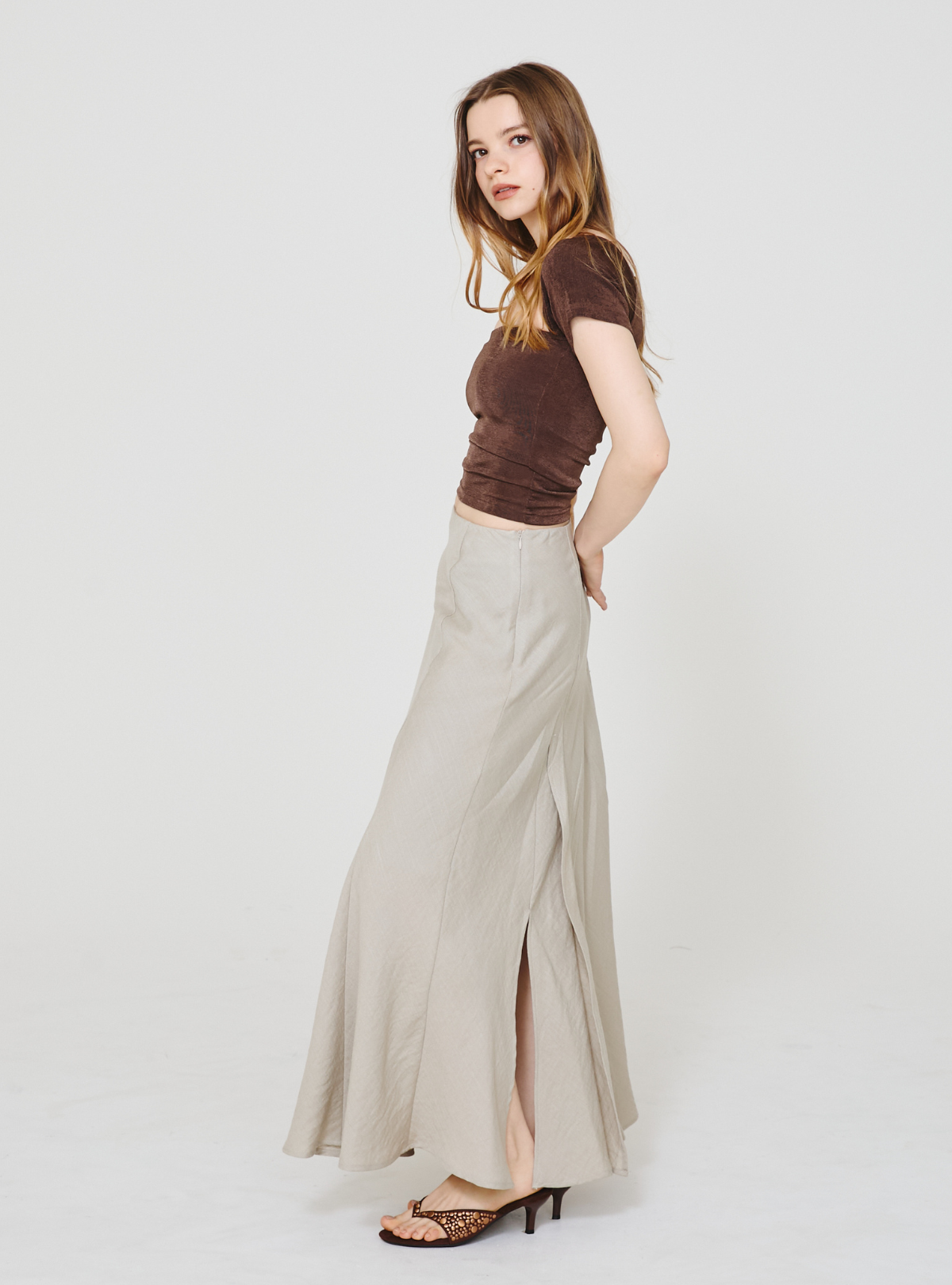 Double Slit Linen Skirt