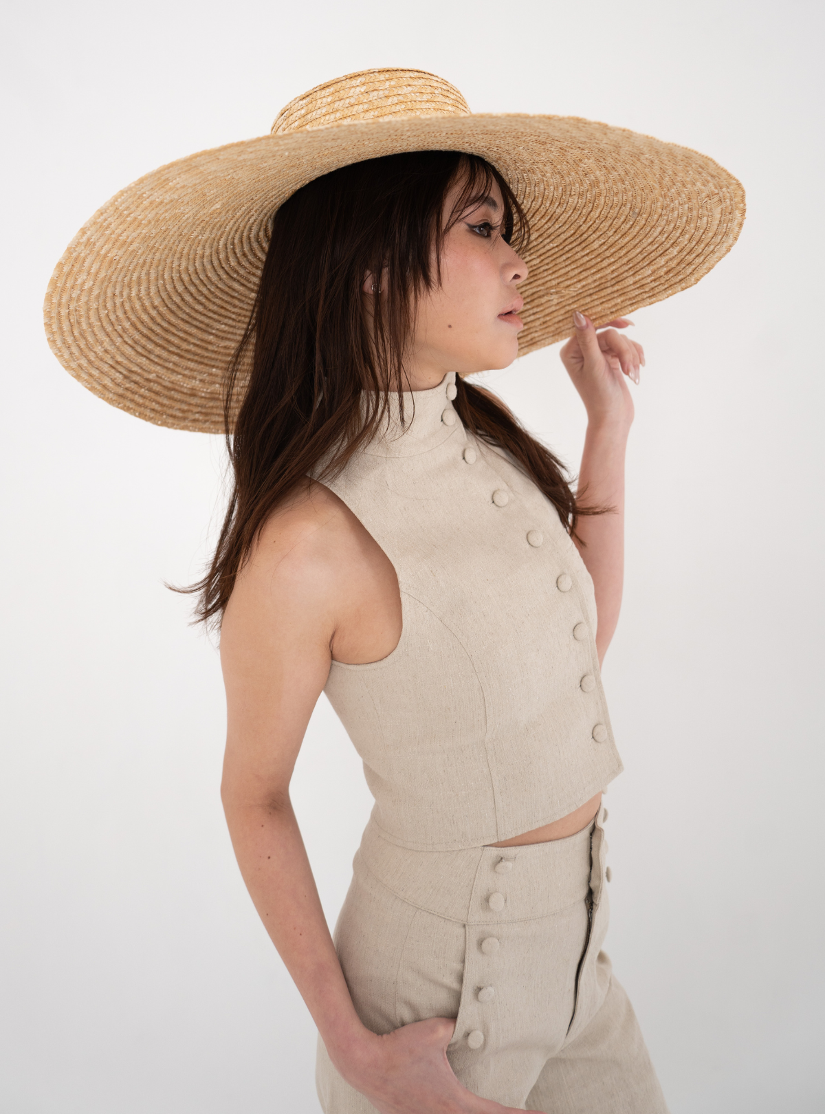 Covered Button Stand Neck Vest