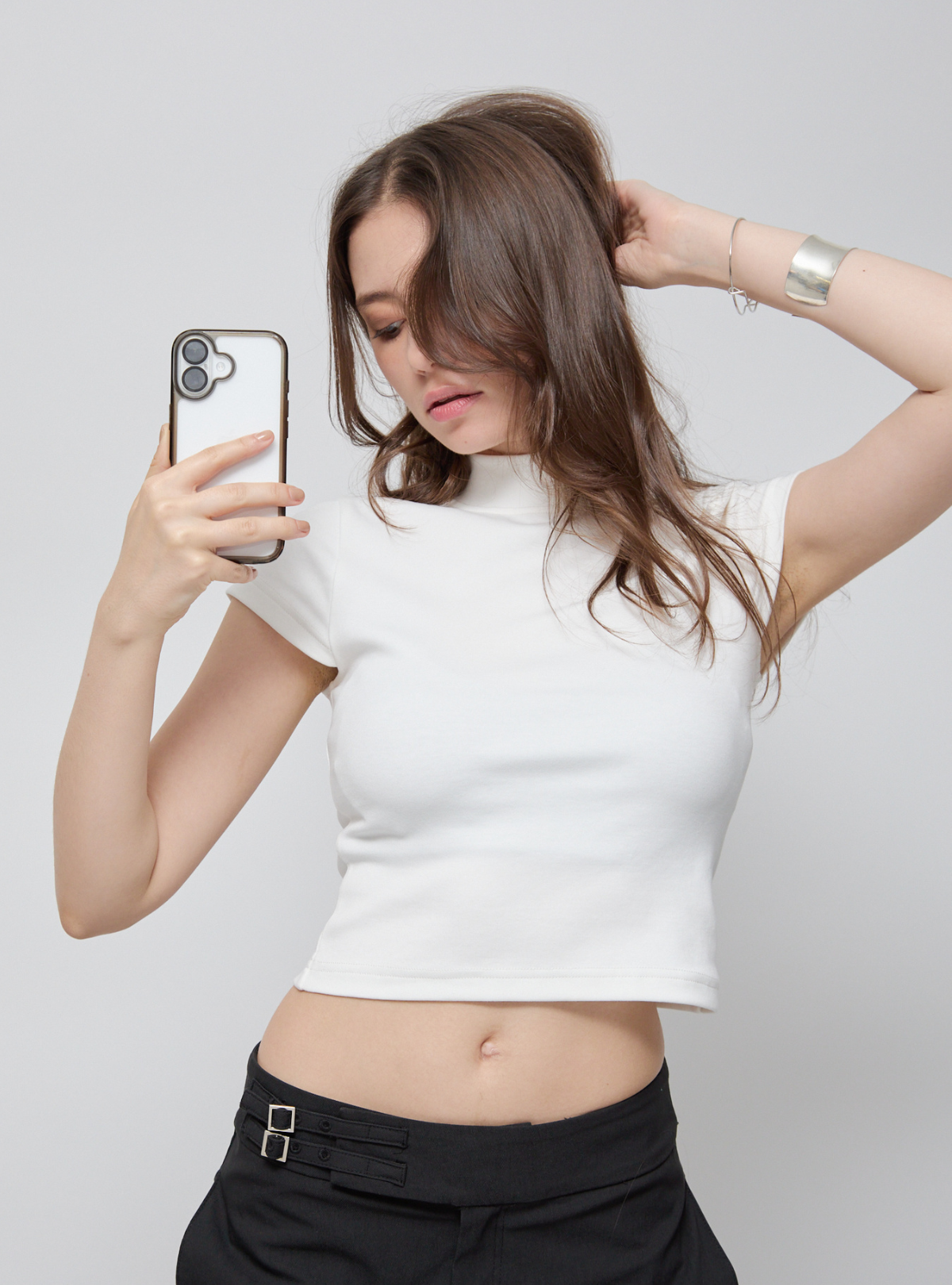 Shell Button High Neck Tee