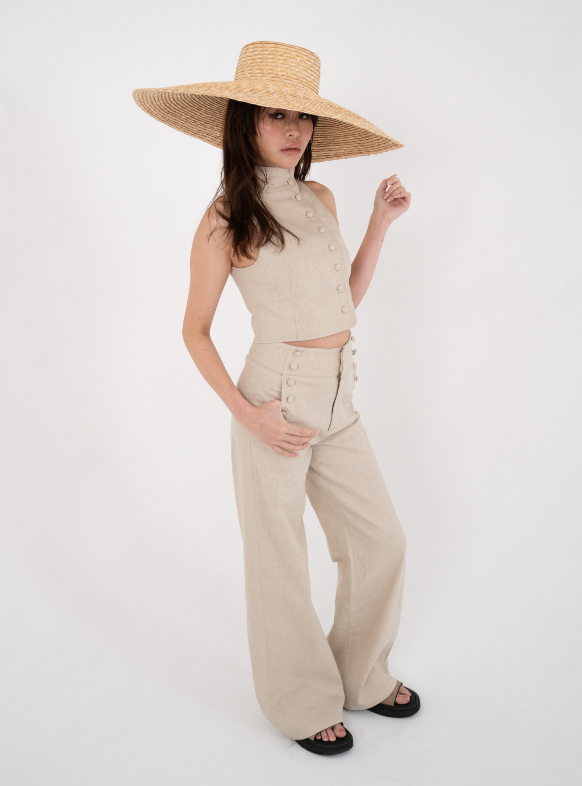 Covered Button Stand Neck Vest