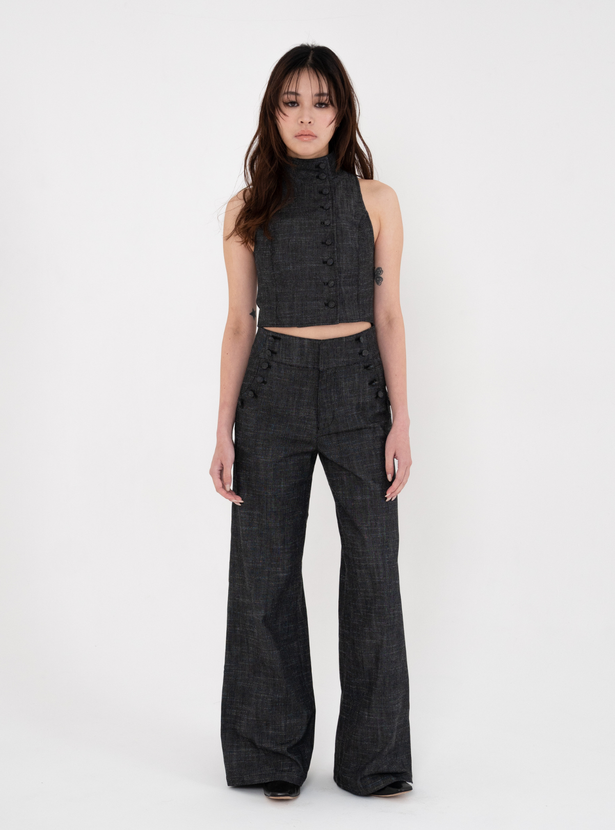 Covered Button Marine Flare Pants