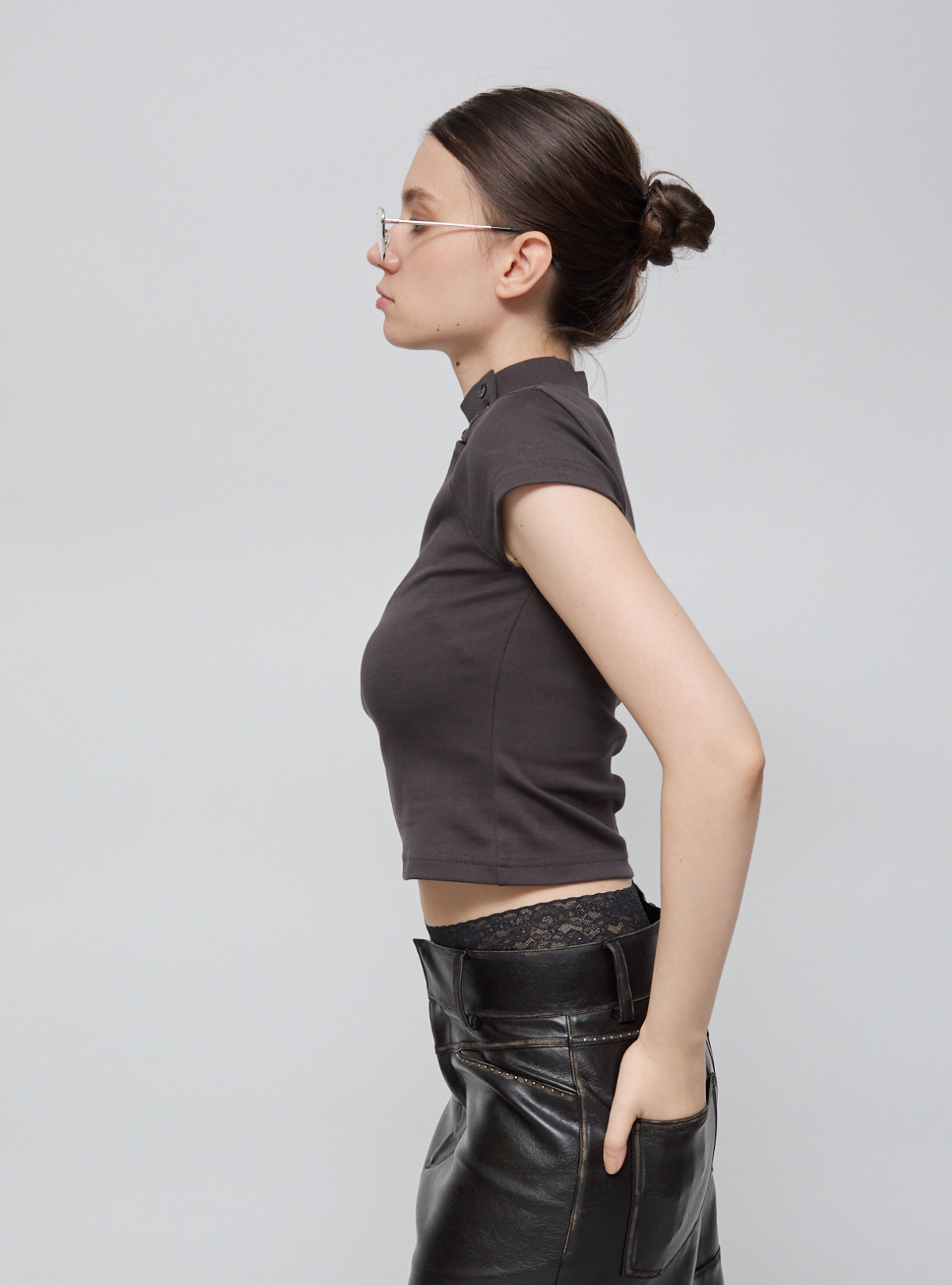 Shell Button High Neck Tee