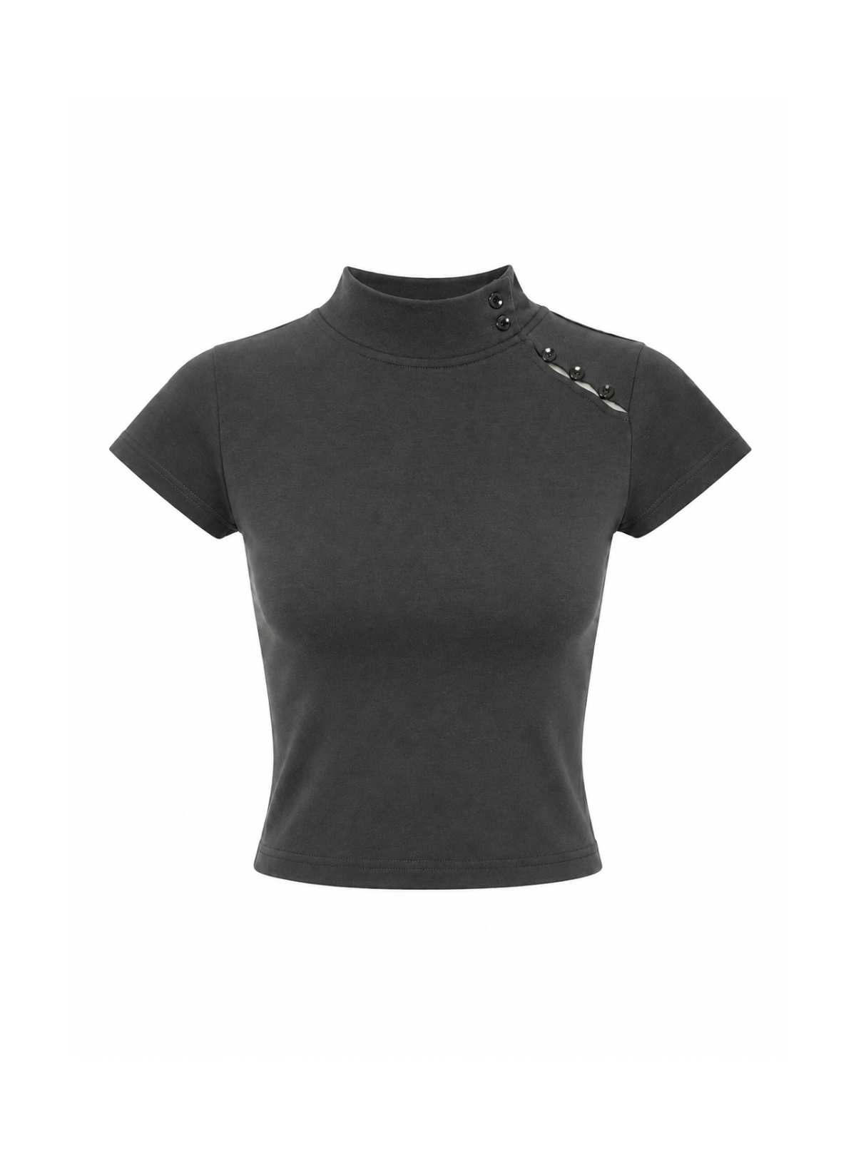 Shell Button High Neck Tee