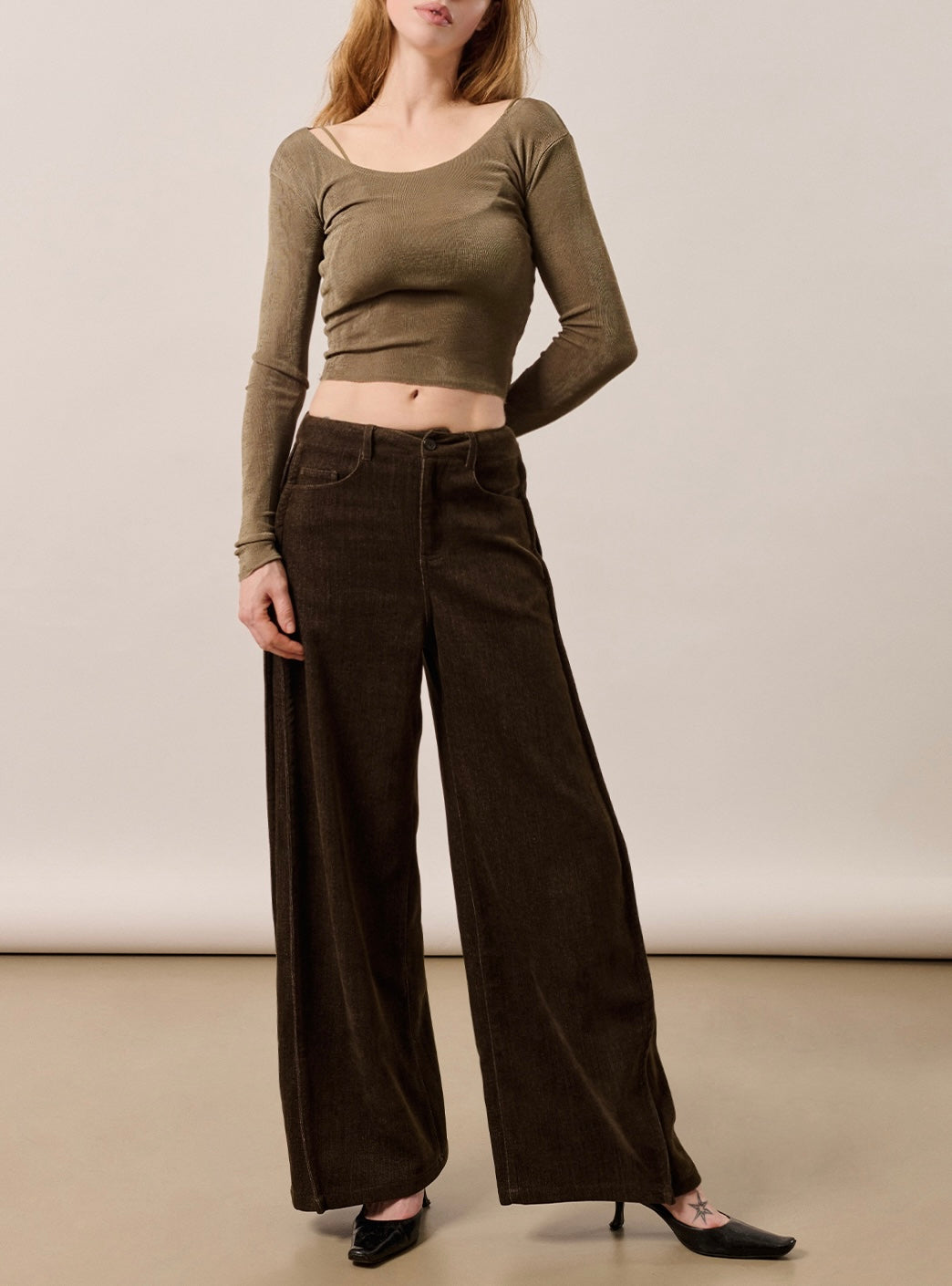 Side Tucked Peach Skin Denim