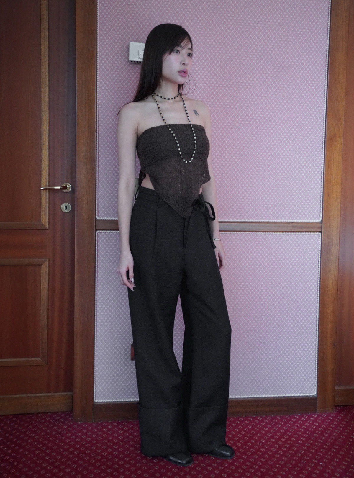 Turn-Back Wool Straight Pants
