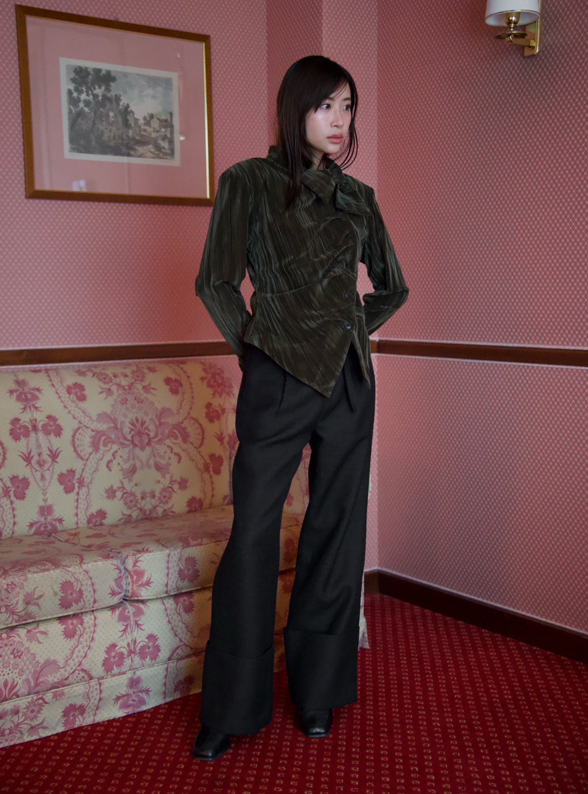 Turn-Back Wool Straight Pants