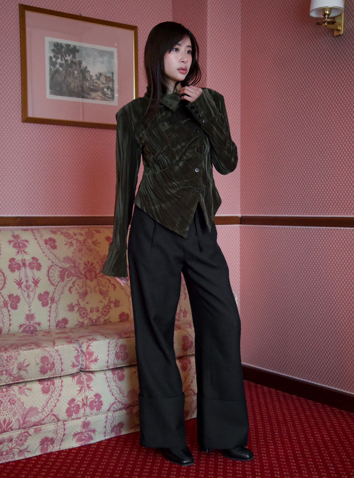 Turn-Back Wool Straight Pants