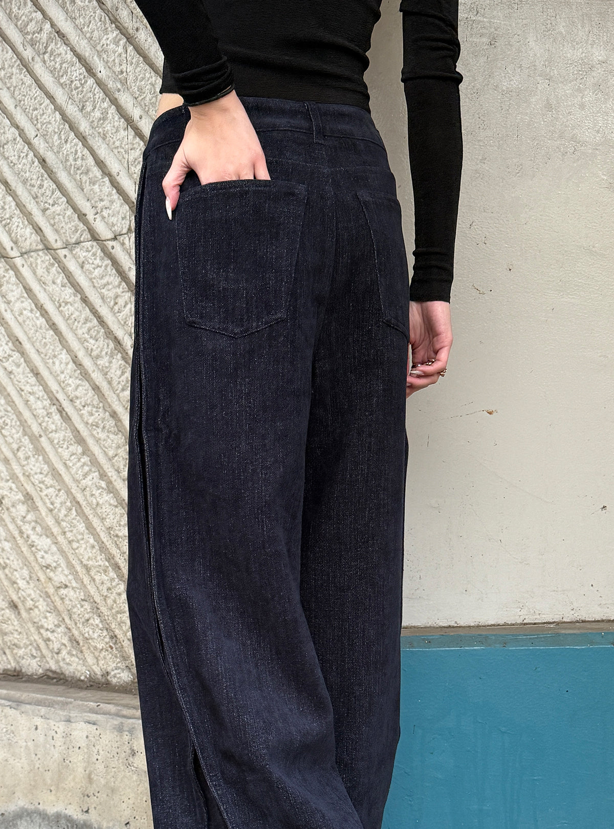 Side Tucked Peach Skin Denim