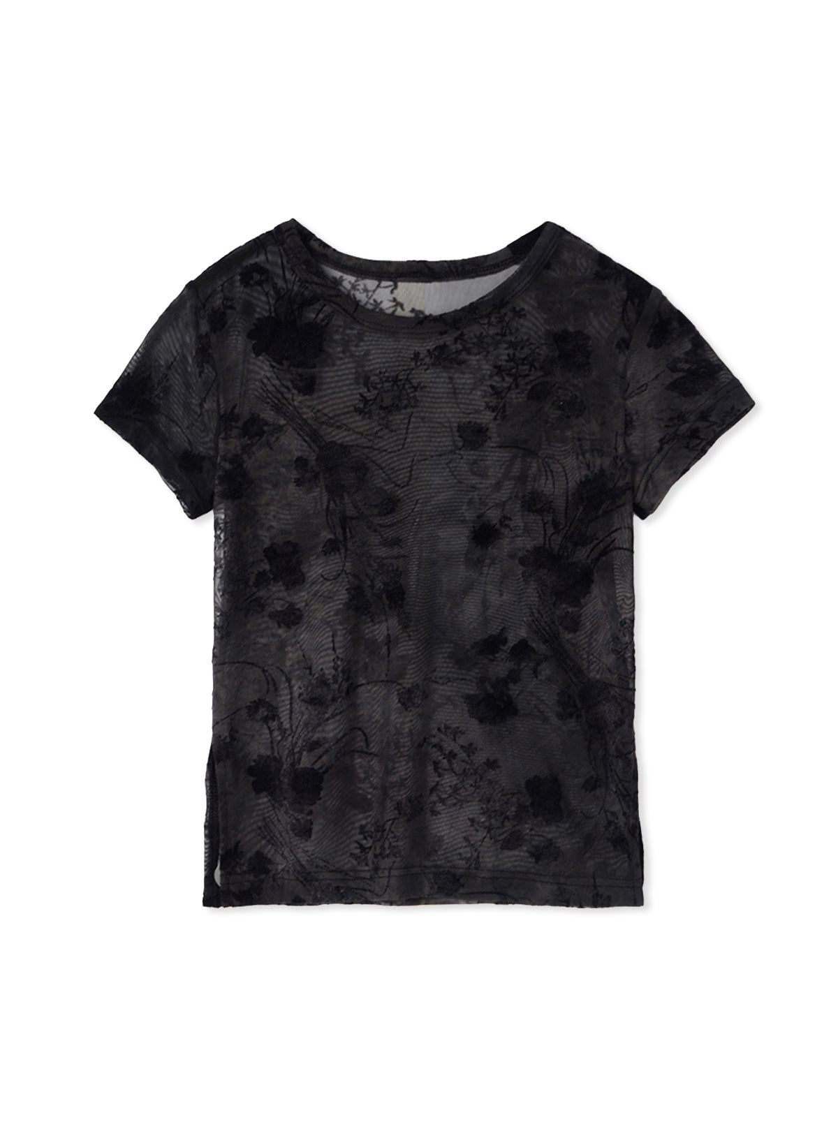 トップス JUEMI Side Slit Flocky Tulle Tops Side Slit Bloom Tulle Tee – JUEMI