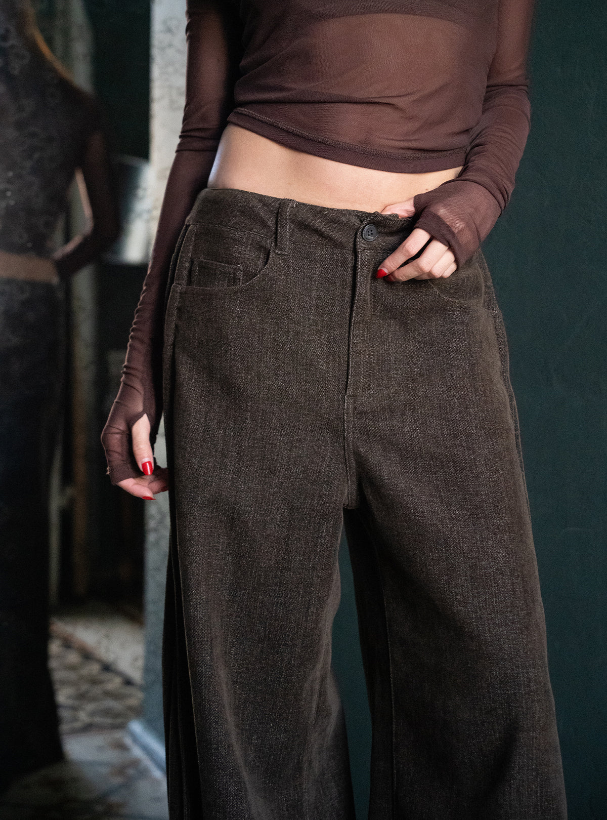 Side Tucked Peach Skin Denim