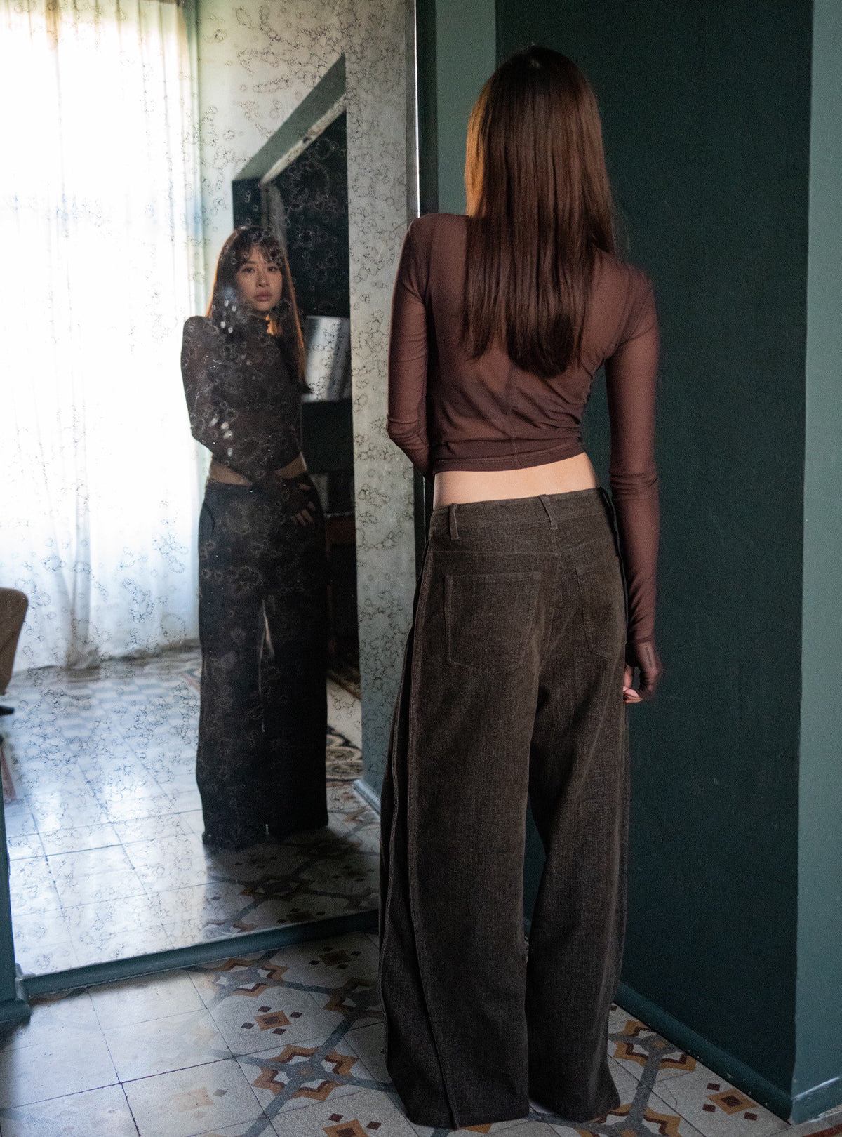 Side Tucked Peach Skin Denim