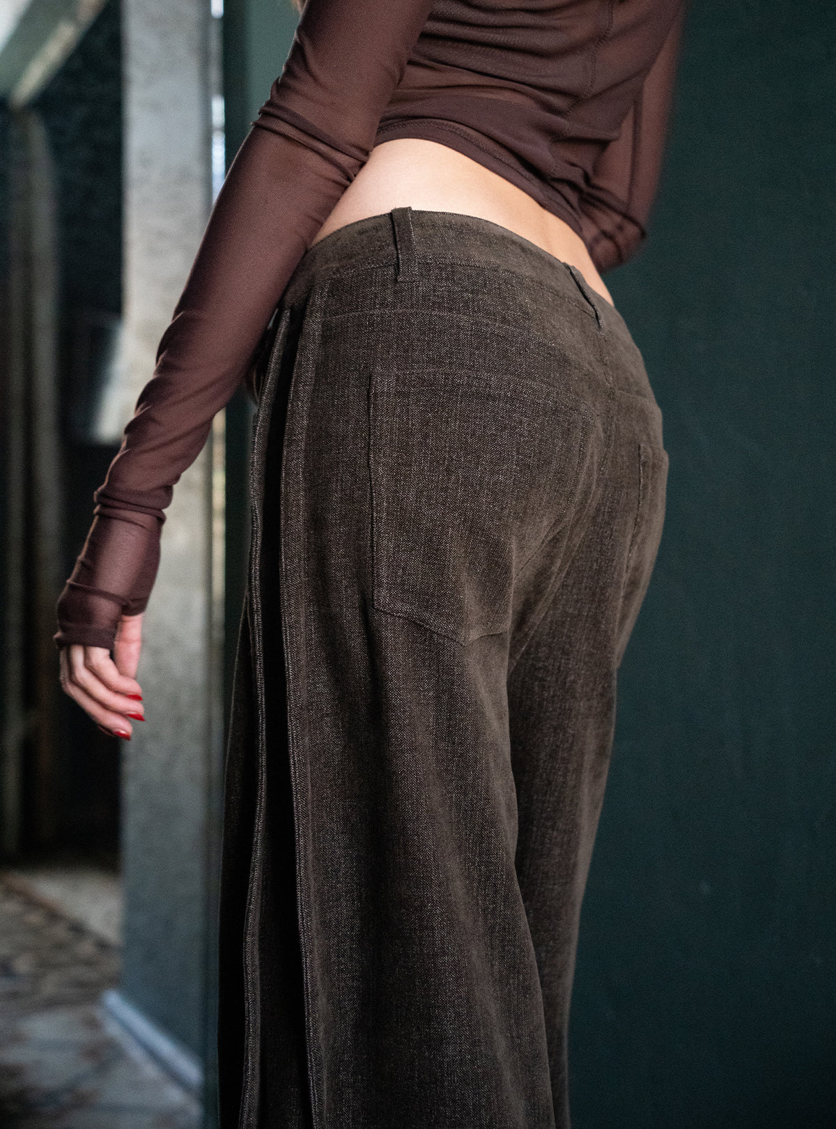 Side Tucked Peach Skin Denim