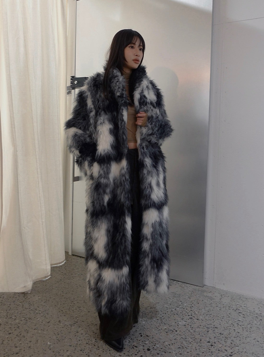 Mosaic Fur Long Coat