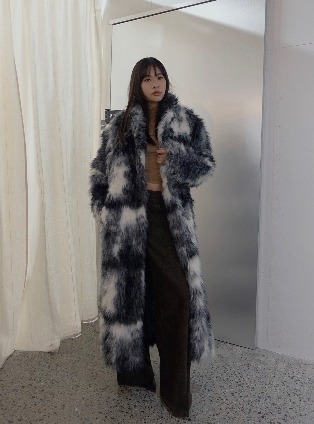 Mosaic Fur Long Coat – JUEMI