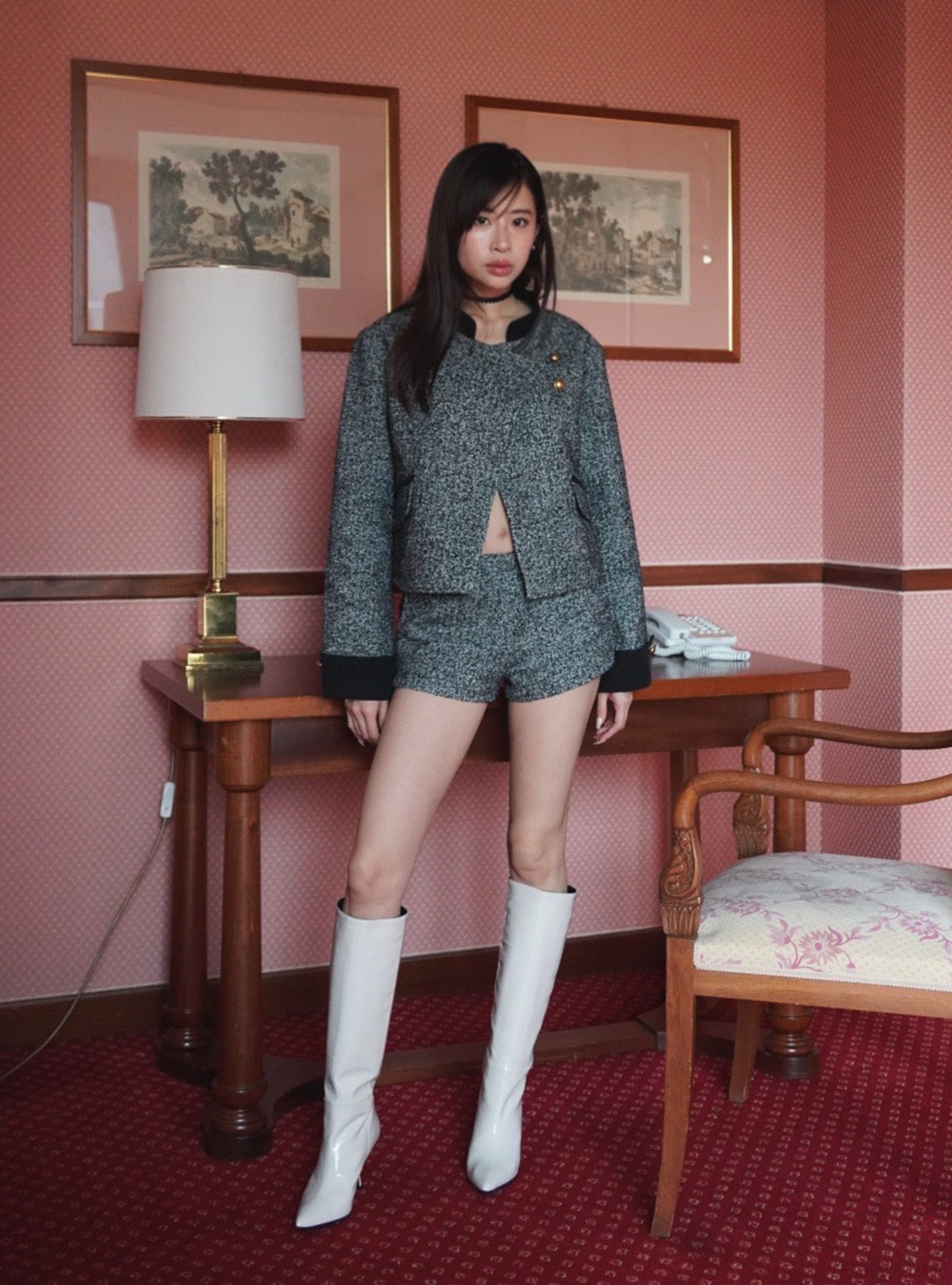 Offset Cropped Tweed Jacket
