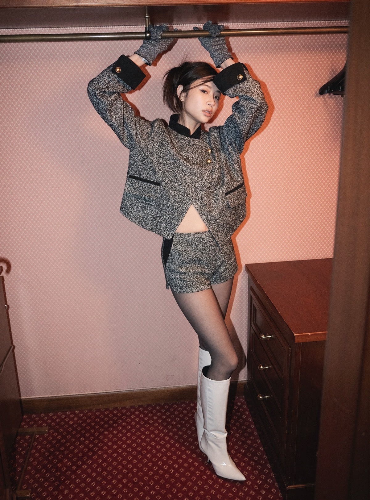 Offset Cropped Tweed Jacket