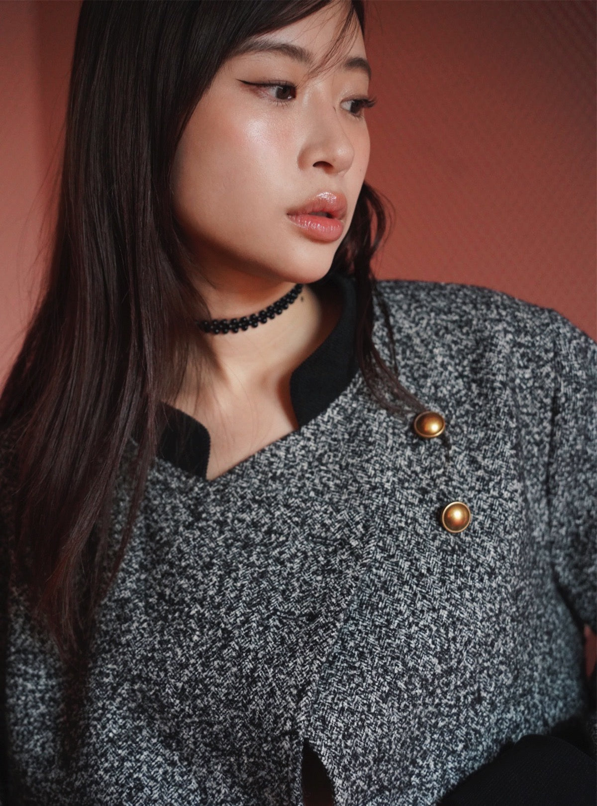 Offset Cropped Tweed Jacket