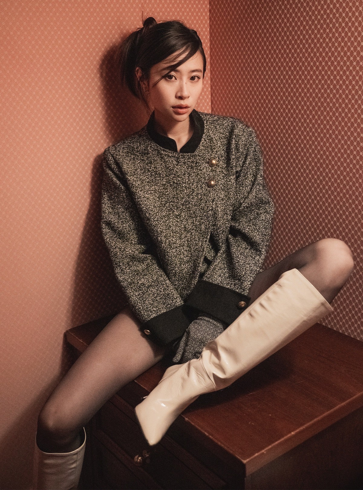 Offset Cropped Tweed Jacket