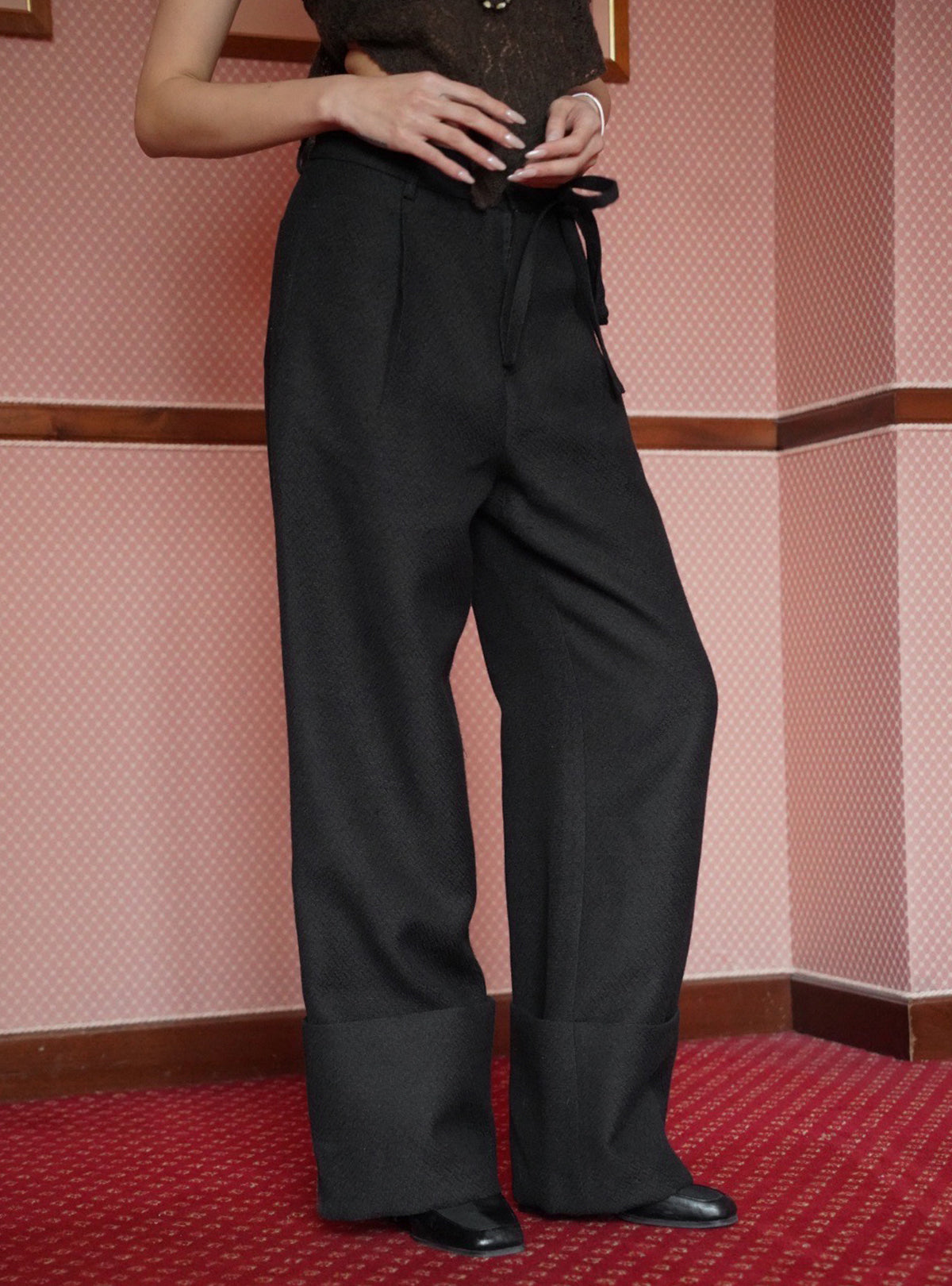 Turn-Back Wool Straight Pants