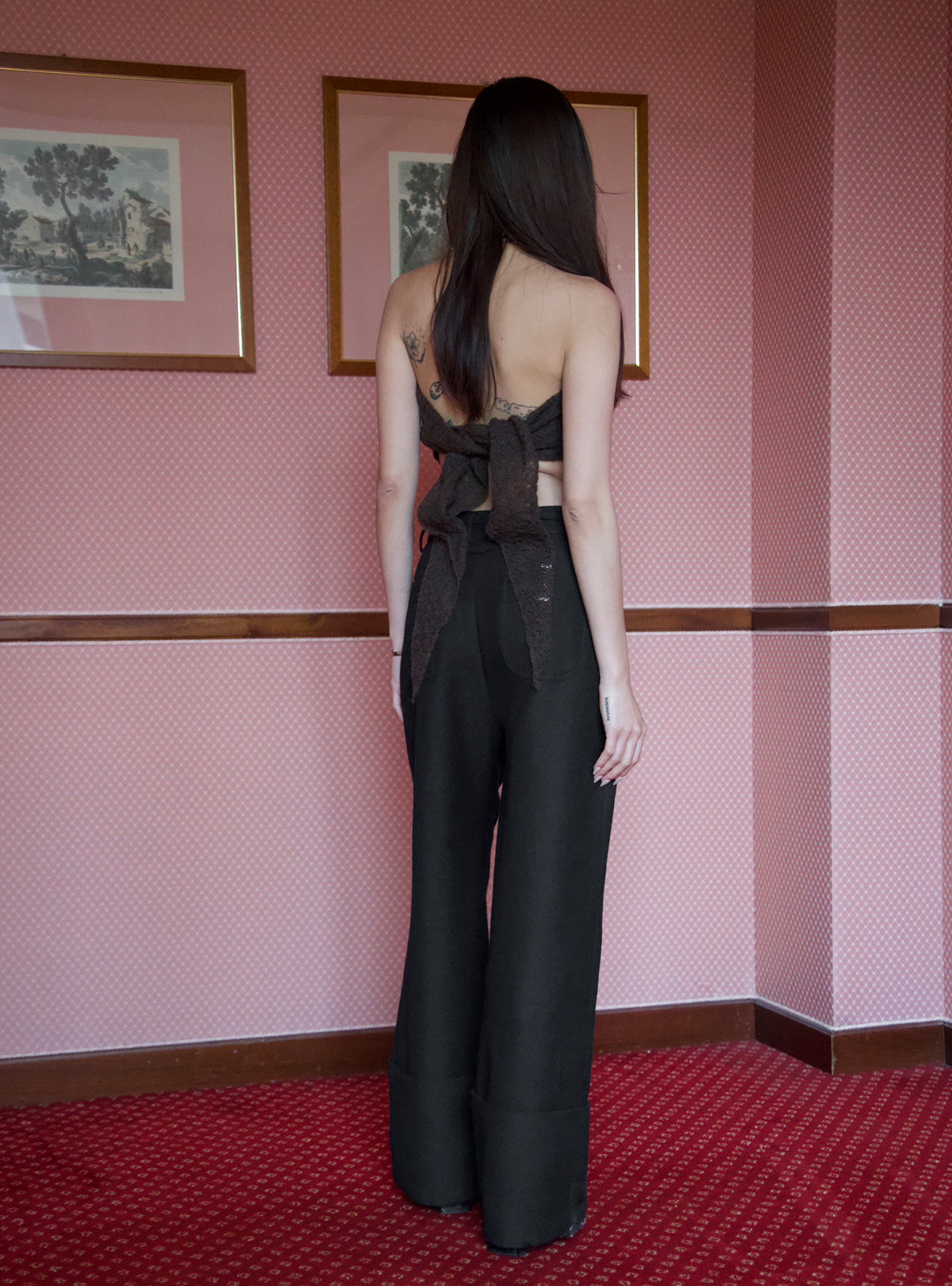 Turn-Back Wool Straight Pants