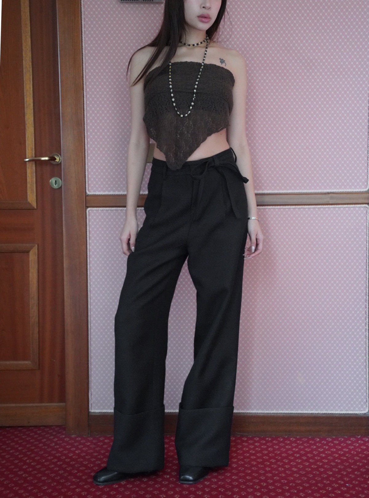 Turn-Back Wool Straight Pants