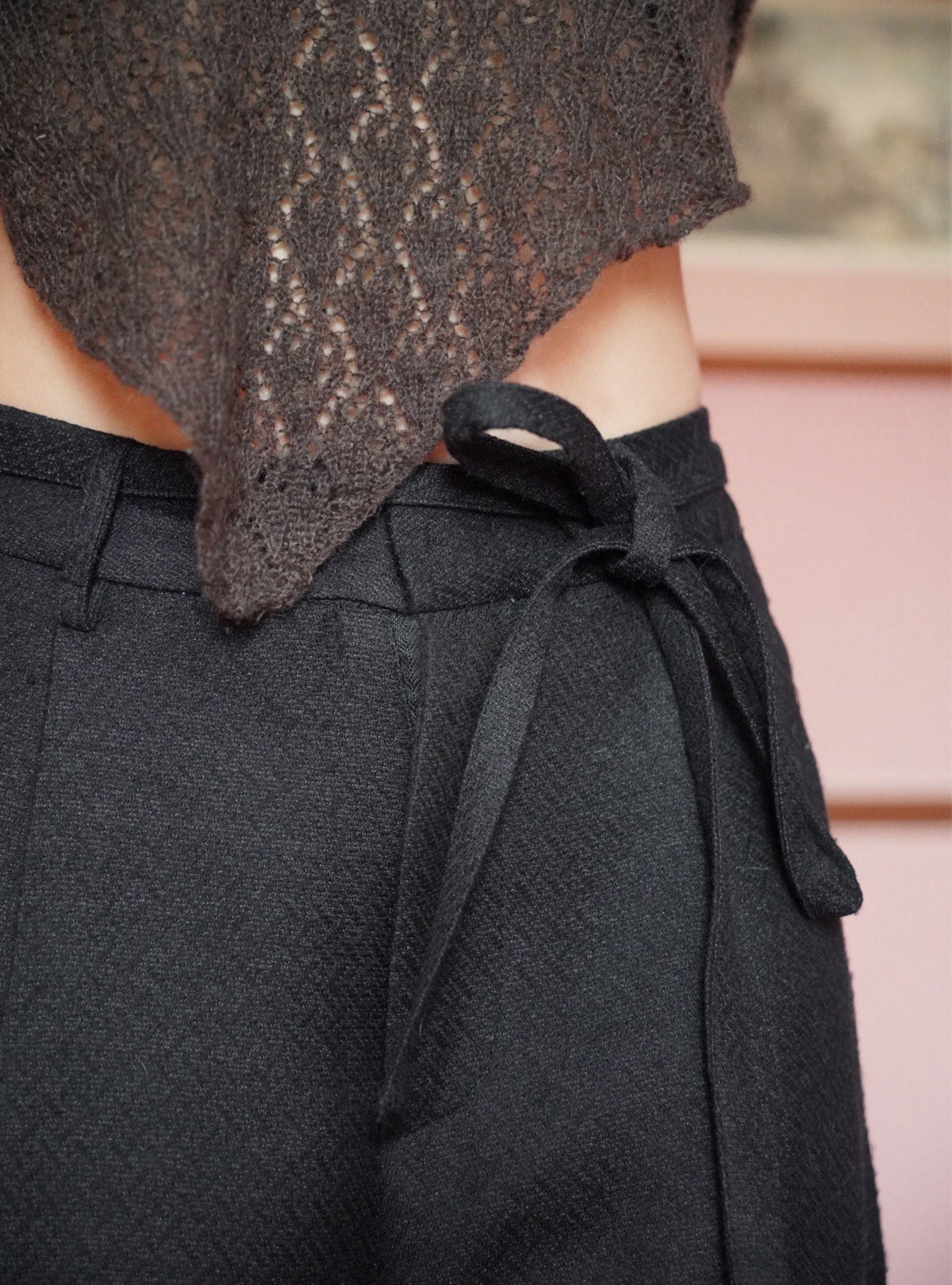 Turn-Back Wool Straight Pants