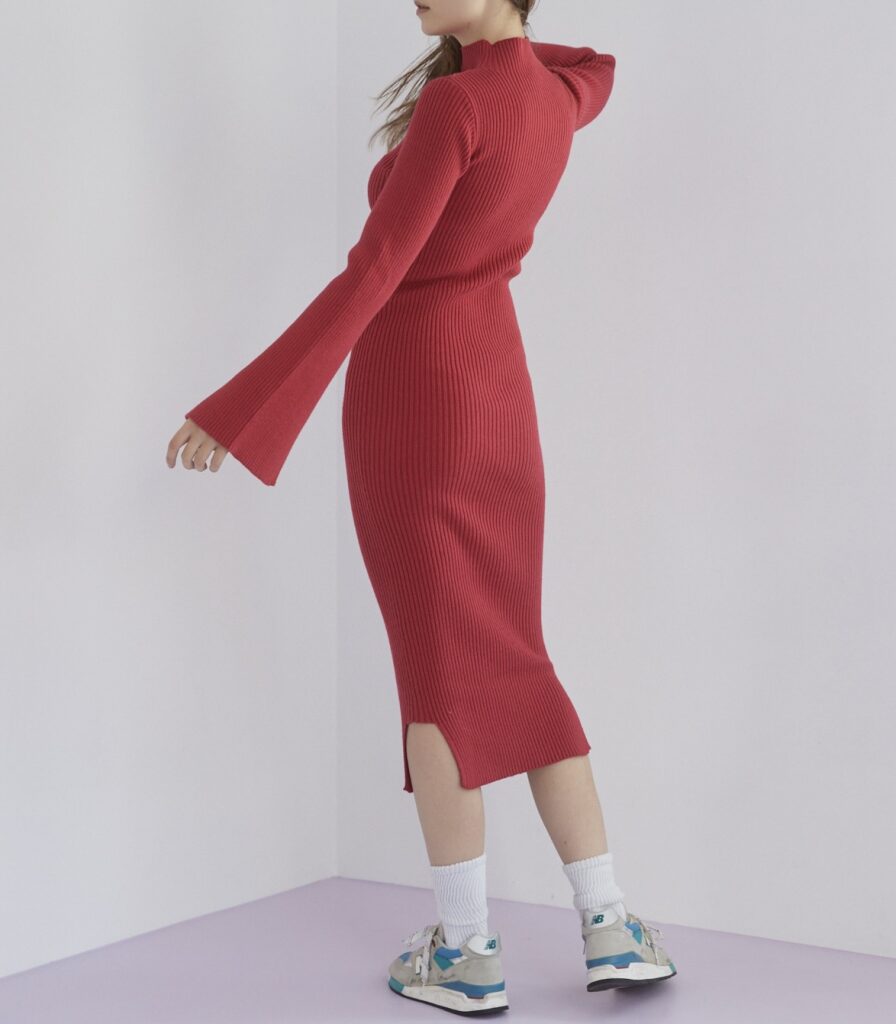 JUEMI♡Pillingless Long Sleeve Knit Dress - ミニワンピース